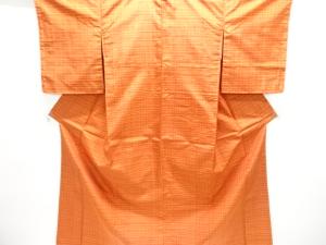 未使用品　小格子織り出し手織り紬着物